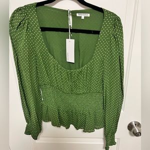Reformation Green Polka Dot Blouse